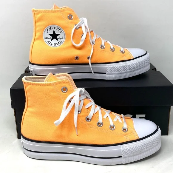 Converse Ctas Lift Platform For Women Sneakers Orange Canvas High Top SB A03052F - Picture 2 of 10